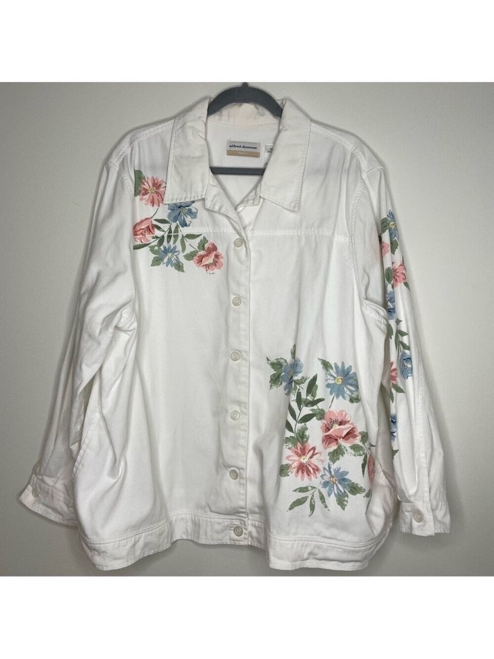 Alfred Dunner White Denim Jacket with Sequins & Flowers 22W
